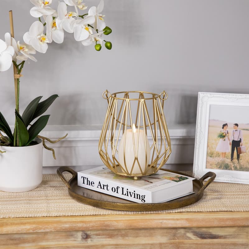 Basket Style Iron Pillar Candle Holder - 9.5" - Gold Finish