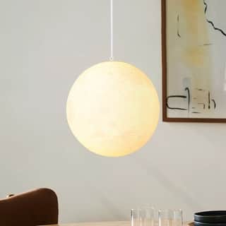 11.8" Single-Light Modern White Globe LED Pendant Hanging Light with Plastic Shade for Bedroom or Dining Room