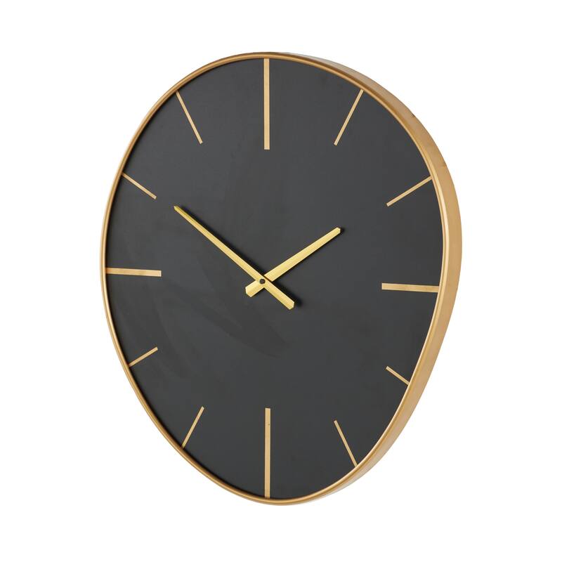 Black Wooden Wavy Decorative Wall Clock with Gold Hands and Markers - 2"W x 21"L x 24"H