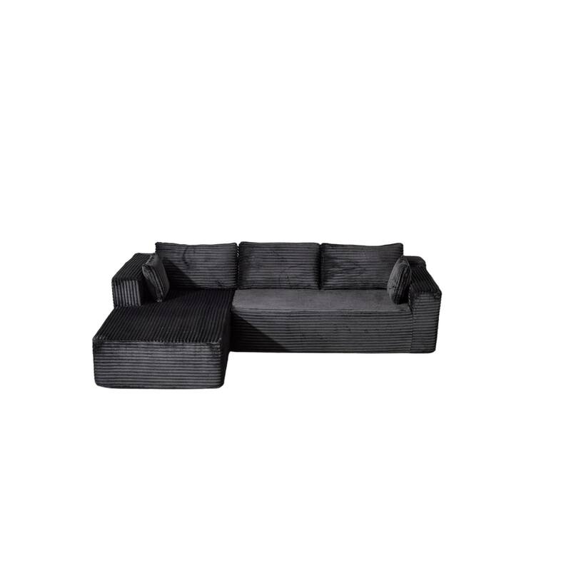 Modular L Shaped Sectional Sofa with Chaise Lounge, Corduroy Upholstered Boneless Sleeper Sofa, Compression Sofa with Deep Seat