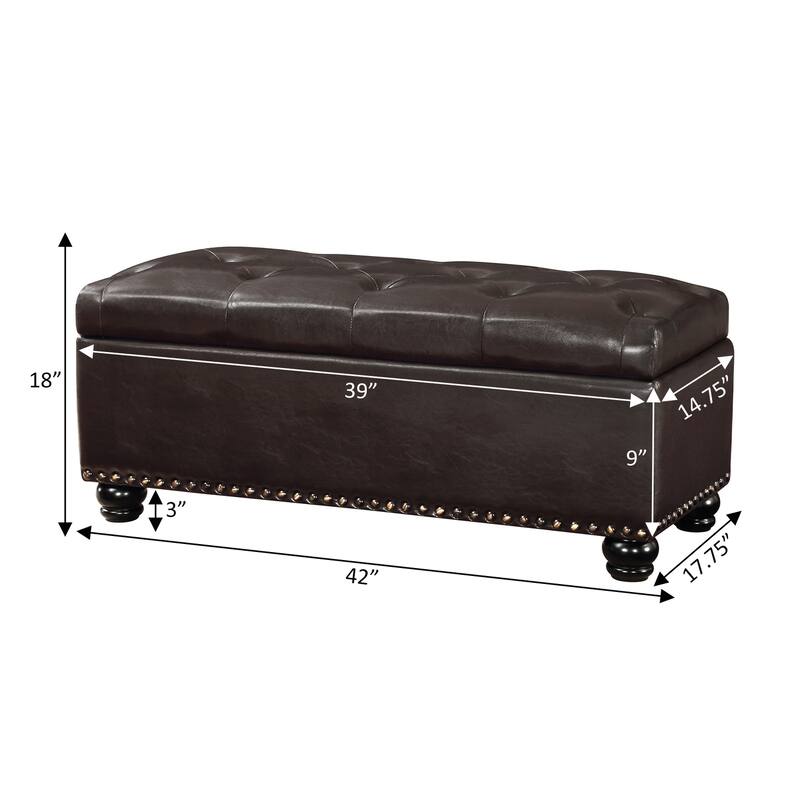 Upholstered Storage Ottoman Bench with Hidden Storage and Long Cushion Top for Hallways, Bedrooms or Living Rooms