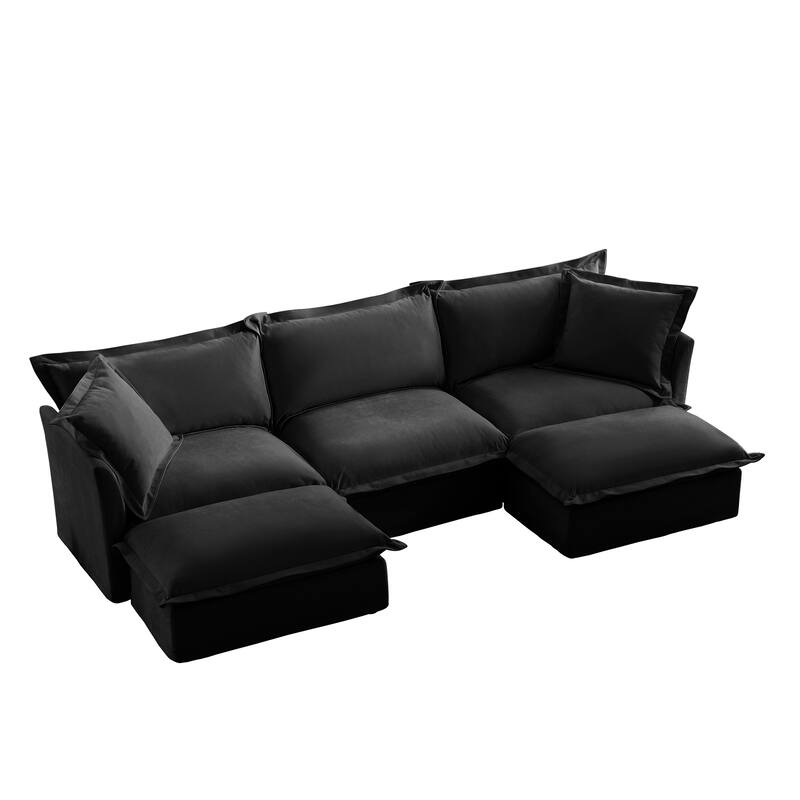 120" U-Shaped Chenille Sectional Sofa with 3-Seater and French Edge Pillows & Cloud Cushions