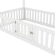 preview thumbnail 24 of 22, Full Size Solid Pine Wood House-Shaped Design Kids Bed Frame with Fence, Door and Distressed Washed Finish for Bedroom, Grey
