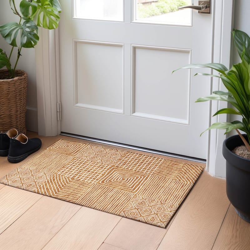 Machine Washable Indoor/ Outdoor Modern Mosaic Chantille Rug - Paprika - 1'8" x 2'6"