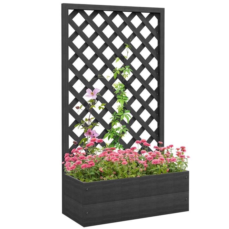 Outsunny Raised Garden Bed with Trellis Lattice, Planter Box with Self Draining Gap, Freestanding Trellis Planter for Plants