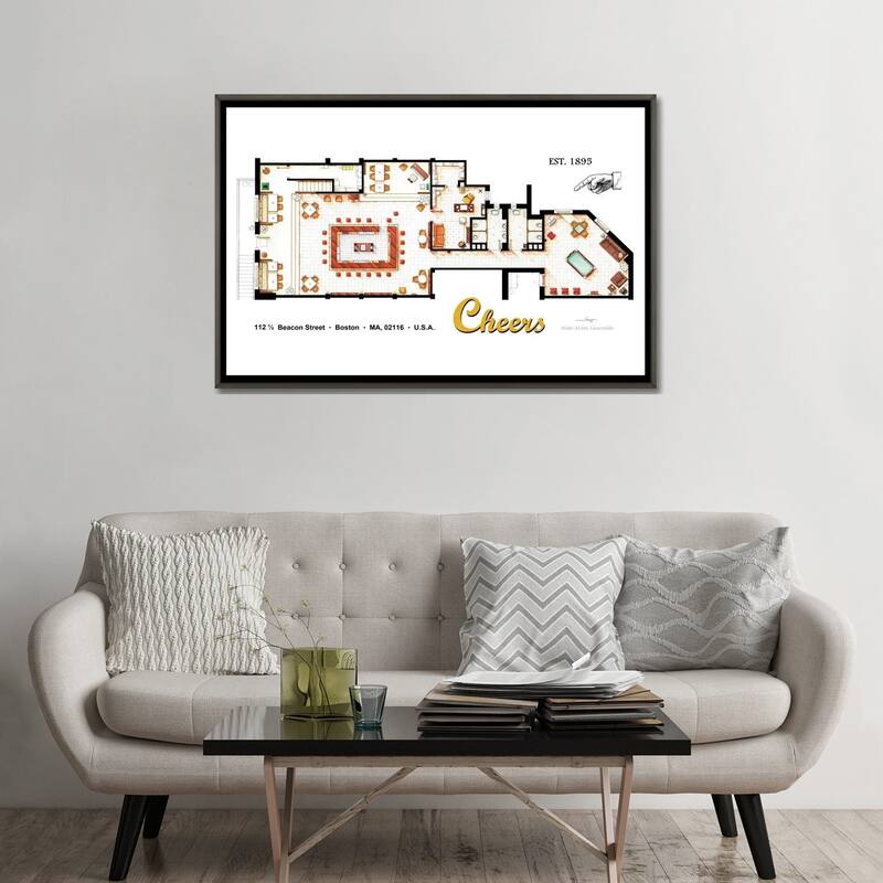iCanvas "The Bar From Cheers" by TV Floorplans & More Framed