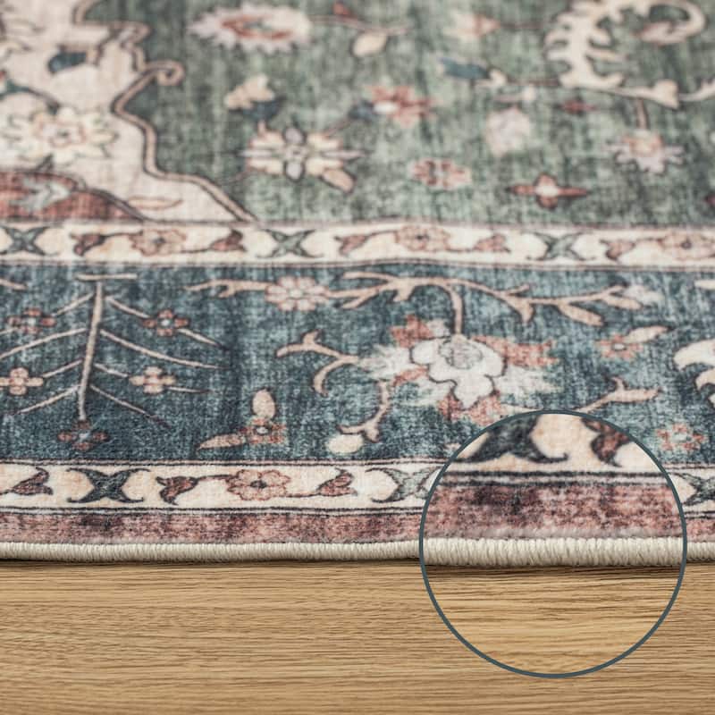 Glitzhome Machine Washable Boho Floral Medallion Area Rugs 5' x 8'