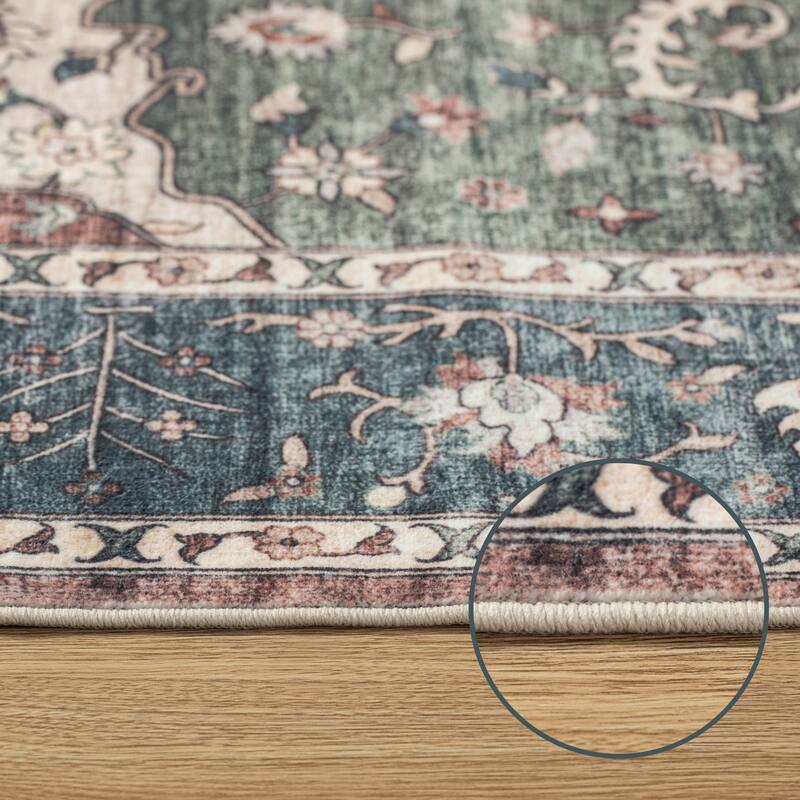 Glitzhome Machine Washable Boho Floral Medallion Area Rugs 5' x 8'