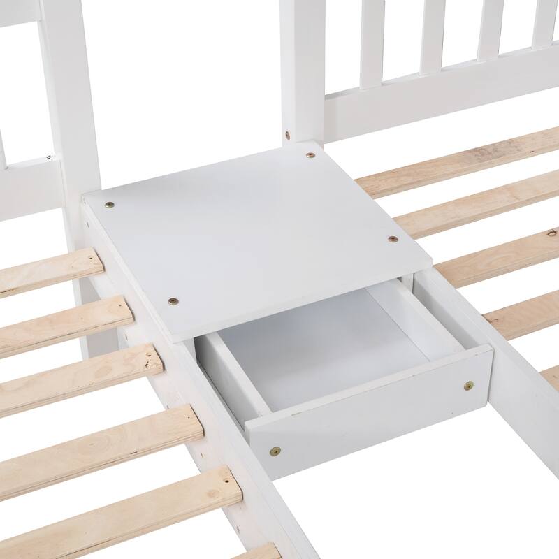 Triple Bunk Bed with Ladder and Storage Drawers, Full Over Twin & Twin Bedframe, Solid Wood Detachable Triple Bed for Kids Teens