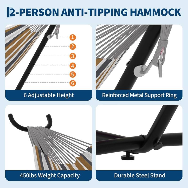 Portable Double Hammocks with Carrying Bag for Outside, 450 lbs Capacity