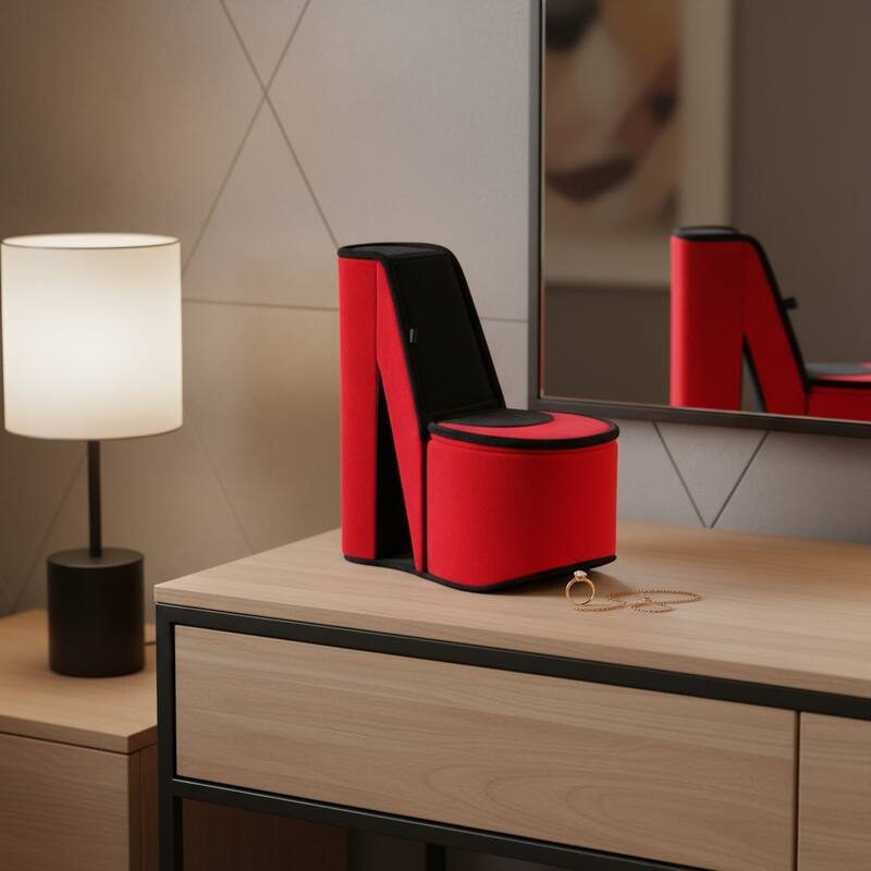9" Red And Black Velvet High Heel Jewelry Box - Red/Black