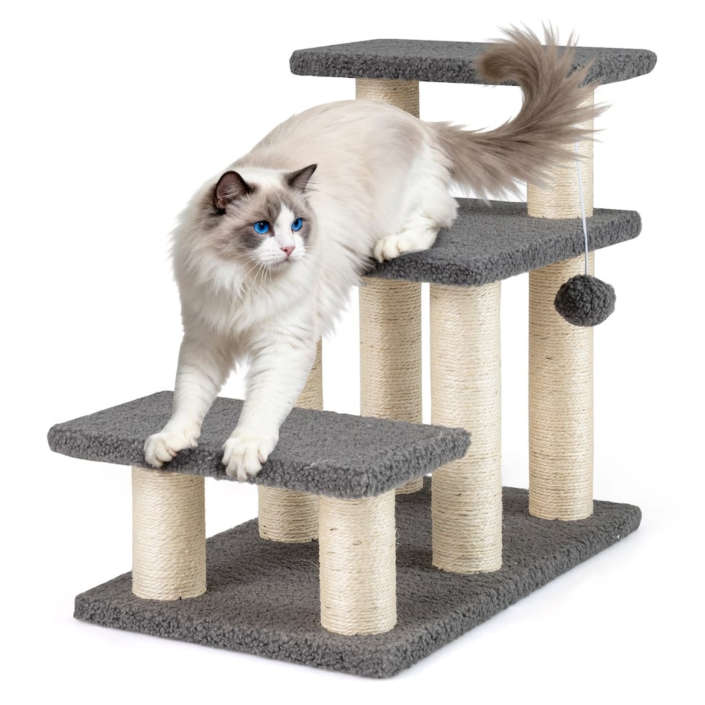 Gymax 2-in-1 Cat Tree Tower Pet Steps w/ Scratching Posts Hanging Toy