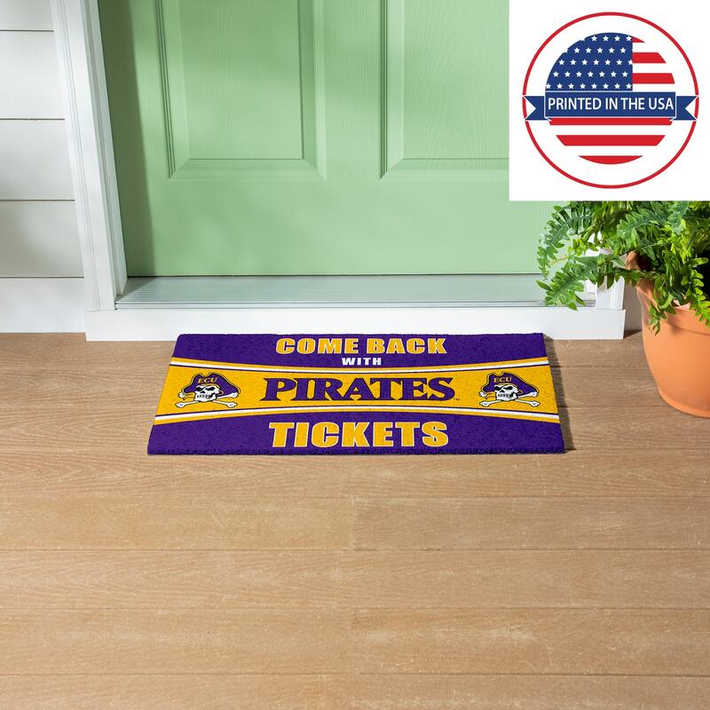 East Carolina University 28 in. x 16 in. PVC "Come Back With Tickets" Trapper Door Mat