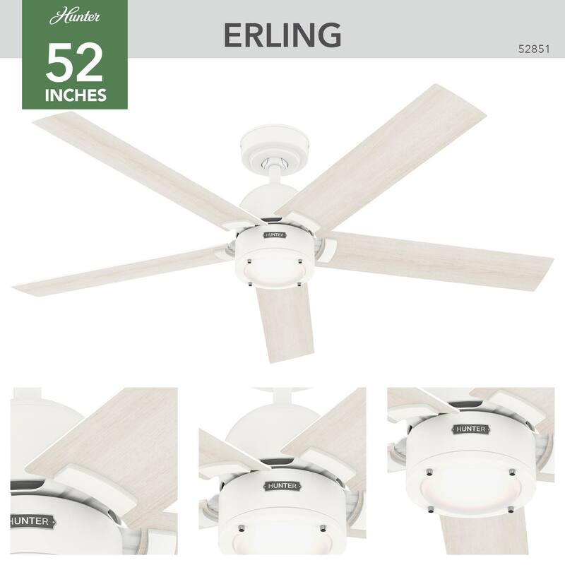Hunter 52" Erling ENERGY STAR Ceiling Fan with LED Light Kit and Handheld Remote - Contemporary, Transitional, Modern Farmhouse