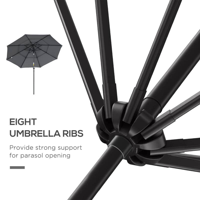 Outsunny 9FT 3 Tiers Patio Umbrella Outdoor Market Umbrella with Crank, Push Button Tilt for Deck, Backyard and Lawn