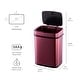 preview thumbnail 7 of 5, NINESTARS 3.2 Gallon Burgundy Rectangular Motion Sensor Trash Can