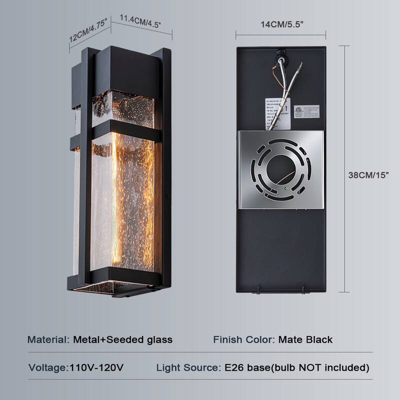 Modern Outdoor Wall Sconce with Seeded Glass - Black