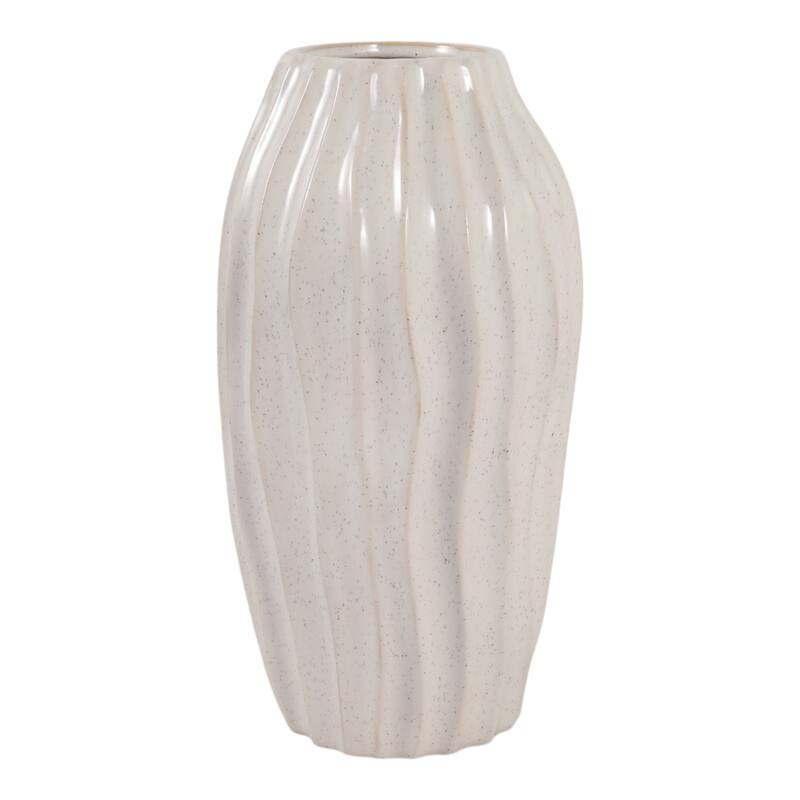 Contemporary Ceramic Sculpted Tall Vase Inspired Design - Ivory