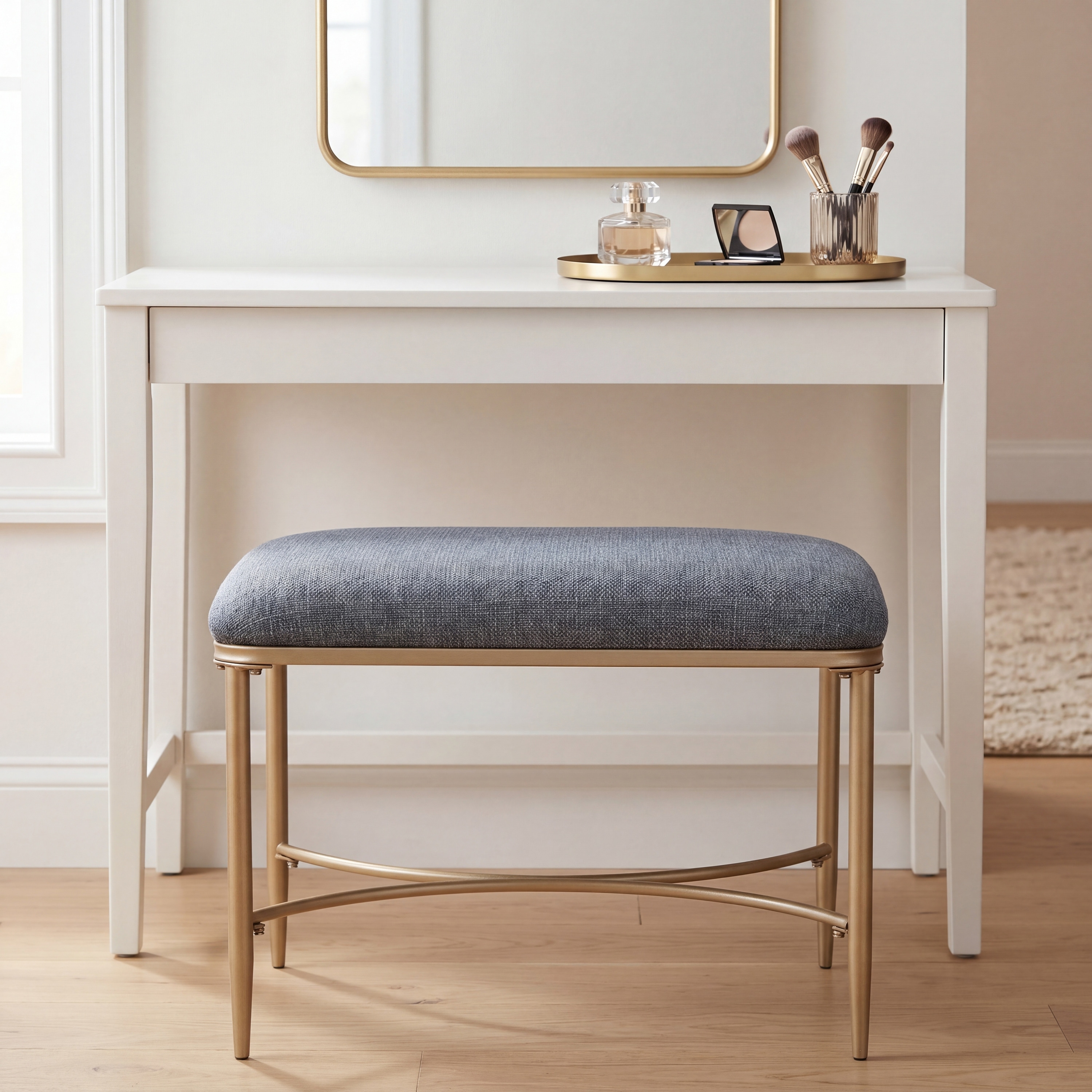 Azalea Park Backless Upholstered Vanity Stool with Gold Metal Frame