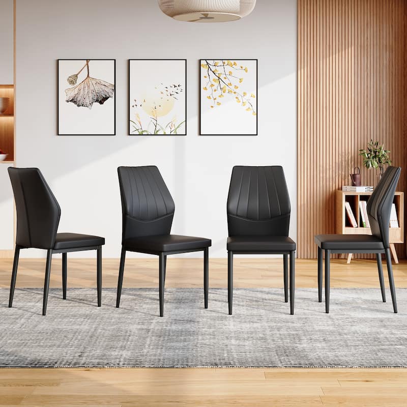 Set of 4 Dining Chairs, 37 inches High: Ergonomic PU Backrest, Combines Comfort and Style. - Black