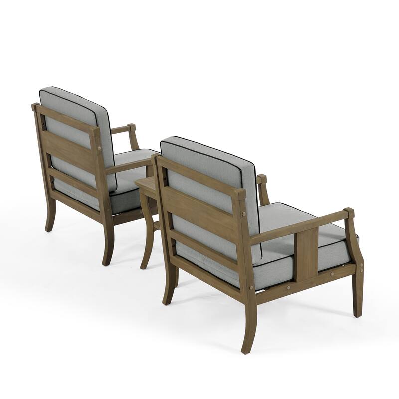 3-Piece Solid Teak Outdoor Patio Furniture Set Armchairs & Storage Table