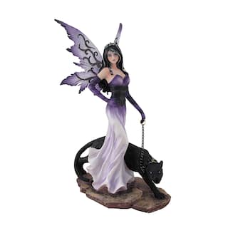 Purple Fairy Walking W/Black Panther Pet Statue - 12 X 8 X 5.25 inches
