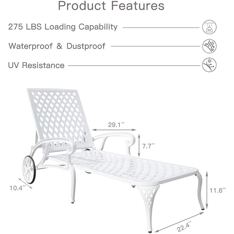 Aluminum Outdoor waterproof Chaise Lounge Chair With Wheels Adjustable Reclining