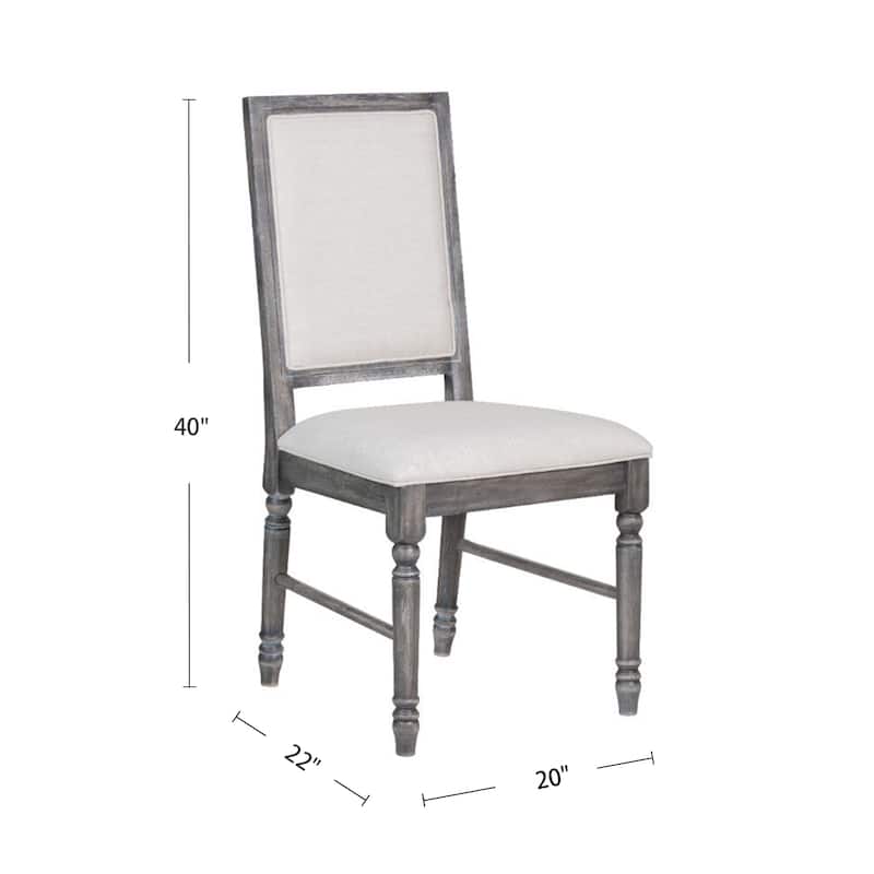 Set of 2 Linen Upholstered Dining Chairs, Cream and Weathered Gray