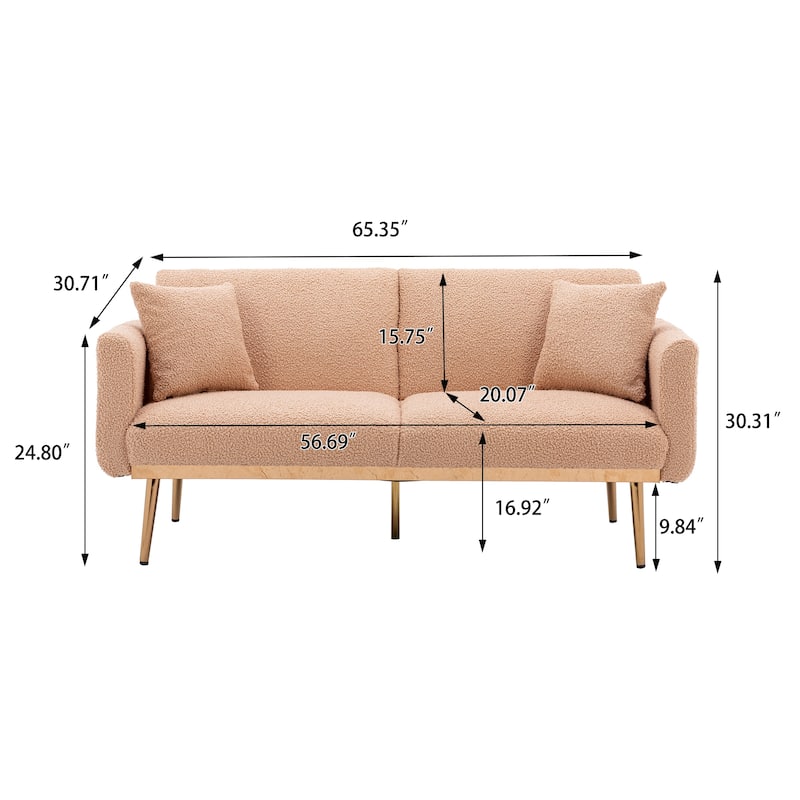 Modern Teddy Upholstered 2-Seater Sofa Bed with 7 Golden Metal Legs
