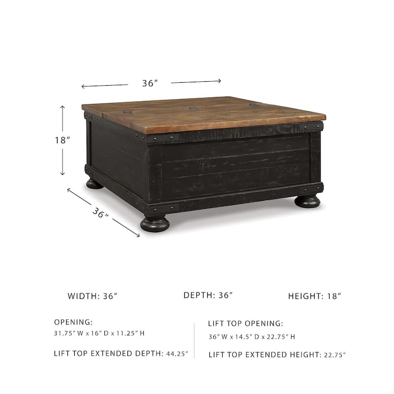 Valebeck Black/Brown Casual Square Lift Top Cocktail Table - 36" W x 36" D x 18" H