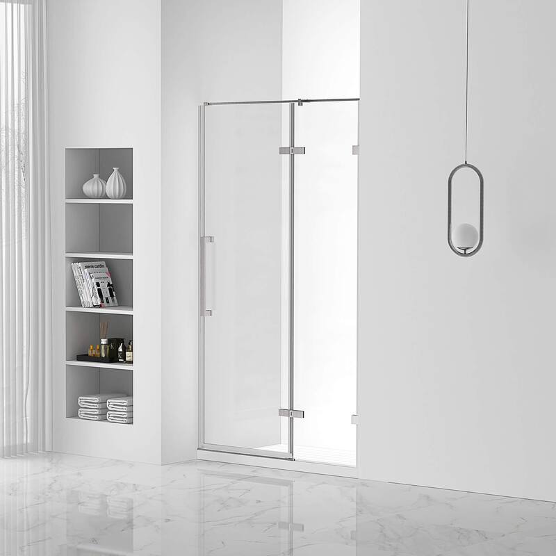 Fine Fixtures Hinged Clear Frameless Glass Shower Door Enclosure