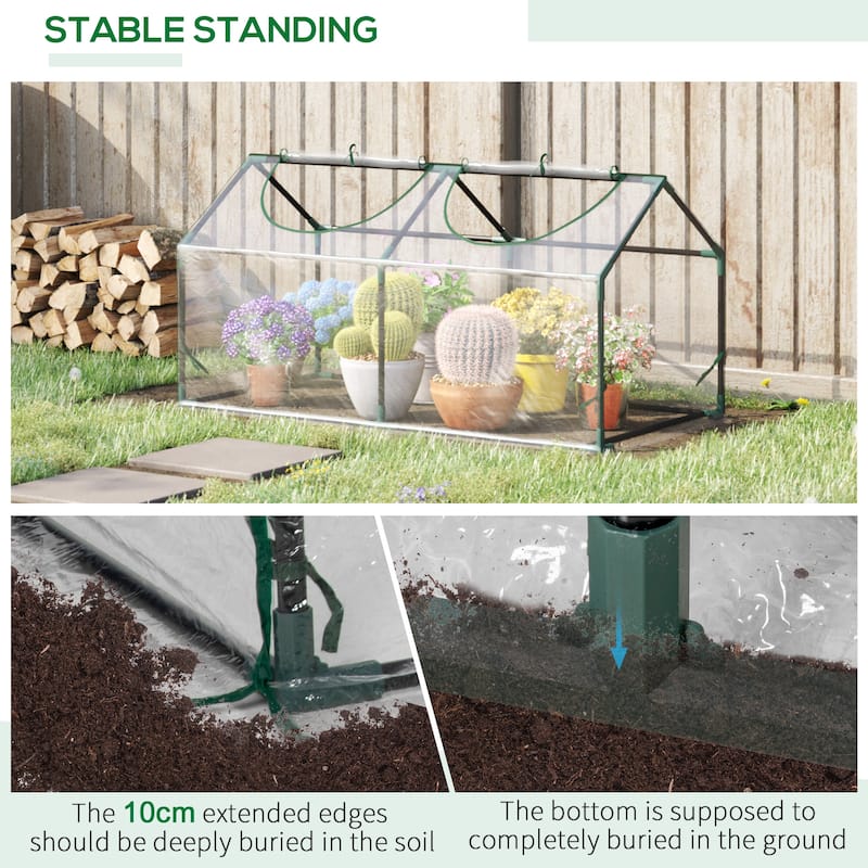 Outsunny 4' x 2' x 2' Portable Mini Greenhouse, Small Greenhouse with PVC Cover, Roll-up Zippered Windows for Indoor