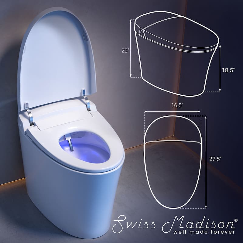 Viro V10 Smart Toilet 12" Rough-In ADA Height In Glossy White with Integrated Tank, Soft-Close, Foot Sensor