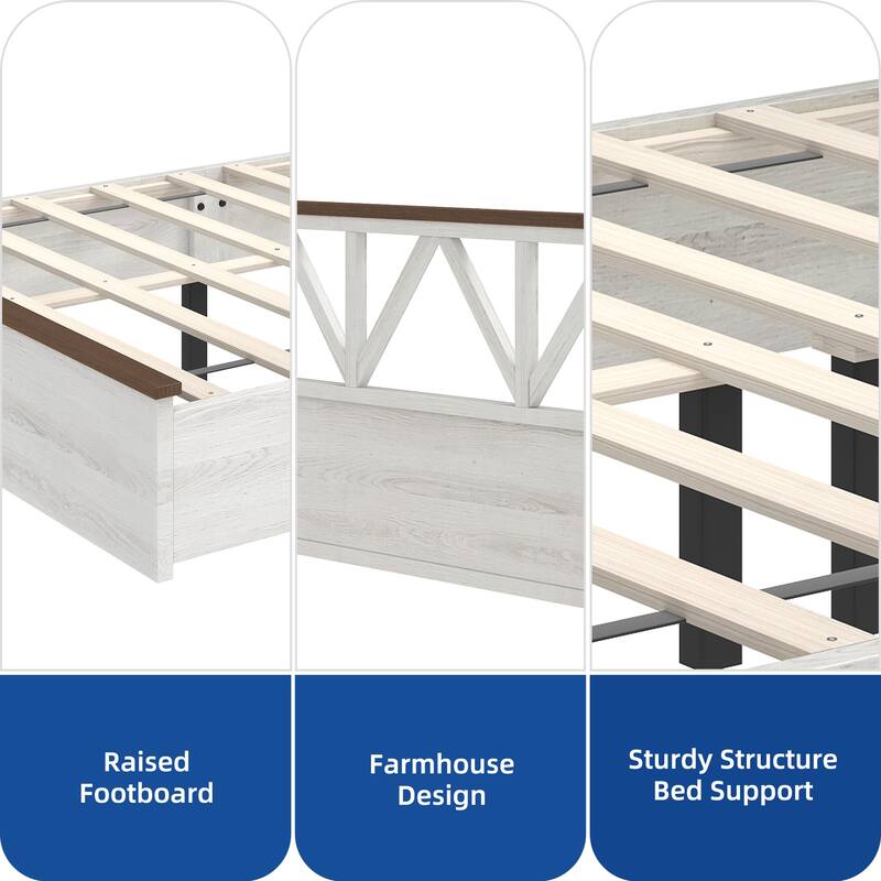 Farmhouse Bed with Headboard Platform, Ideal for Bedroom/Apartment