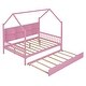 preview thumbnail 23 of 45, Wooden Full Size House Bed with Trundle,Kids Bed with Shelf, Gray