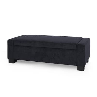 Kera Storage Ottoman Bench, Dark Blue Fabric, Lift Top, 50 Inch