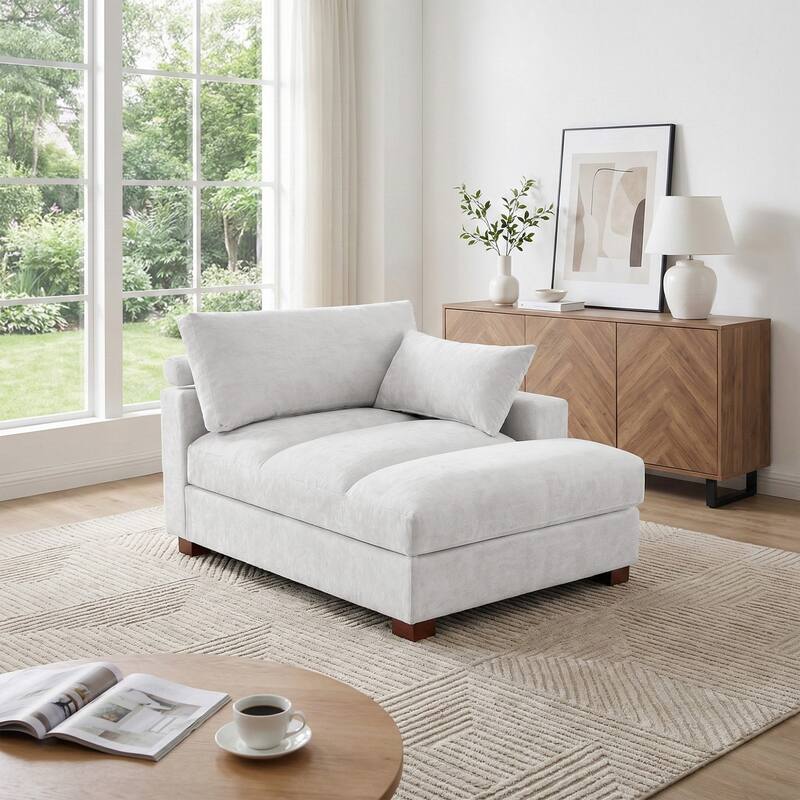 Mid-Century Chenille Adjustable Headrest Chaise Lounge Sofa