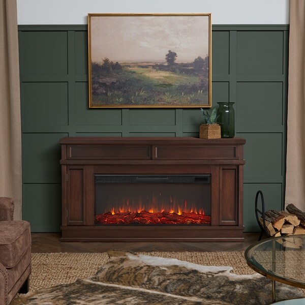 Torrey Landscape Electric Fireplace TV Stand in Dark Walnut by