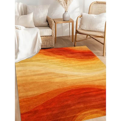 Hand-tufted Wool Orange Contemporary Abstract Desert Rug - 4' Round