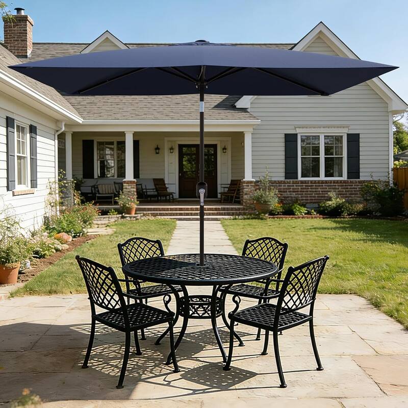 10' x 6.5' Solar Patio Umbrella with Crank and Push Button Tilt for Garden, Deck, Lawn, Pool (No Base)