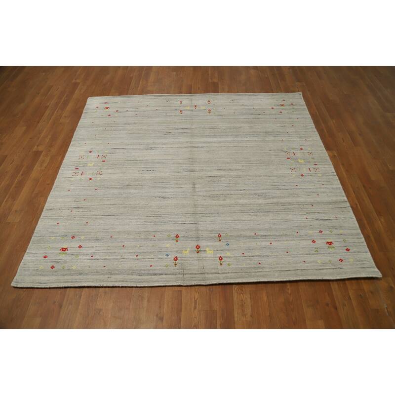 Hand Knotted Oriental Viscose Silk Carpet Tribal Animal Pictorial Beige & Ivories Gabbeh Area Rug - 5' 10'' X 6' 3''