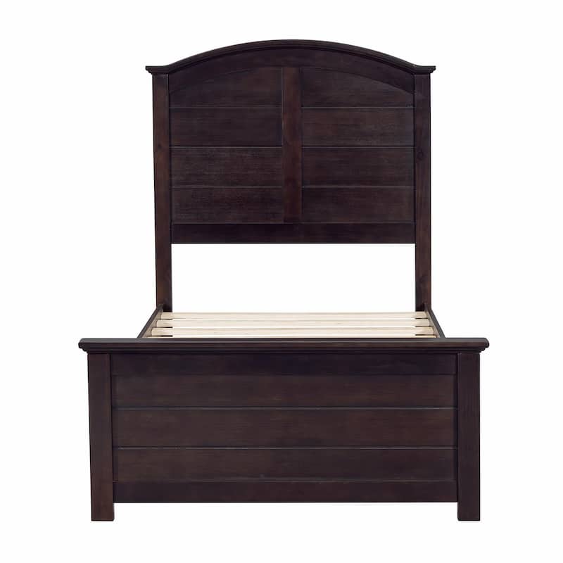 Farmhouse Wooden Platform Bed with Curled Design Headboard and Footboard