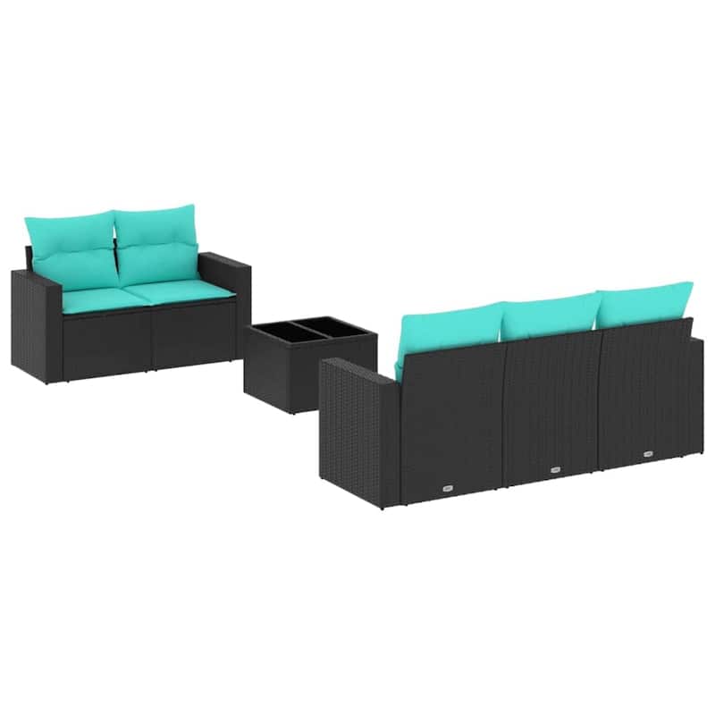 vidaXL 6 Piece Patio Sofa Set with Cushions Black Poly Rattan - 21.7" x 24.4" x 27.2"