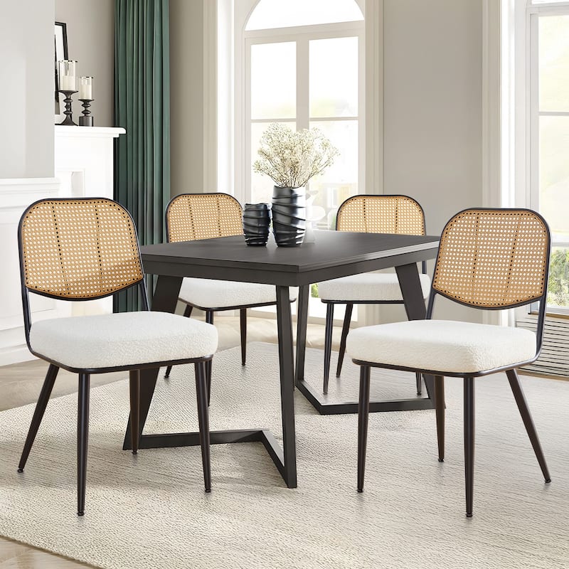 Upholstered Rattan Dining Chairs Set of 2 Side Chair - 33.86"H x 18.9"W x 22.83"D - Set of 4 - White