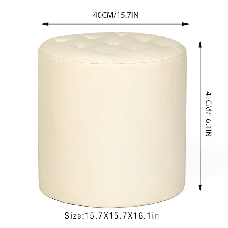 Adeco Round Ottoman Upholstered Tufted Faux Leather Footrest