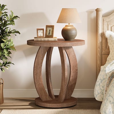 Round Nightstand with Storage Large Bedside Table for Bedroom