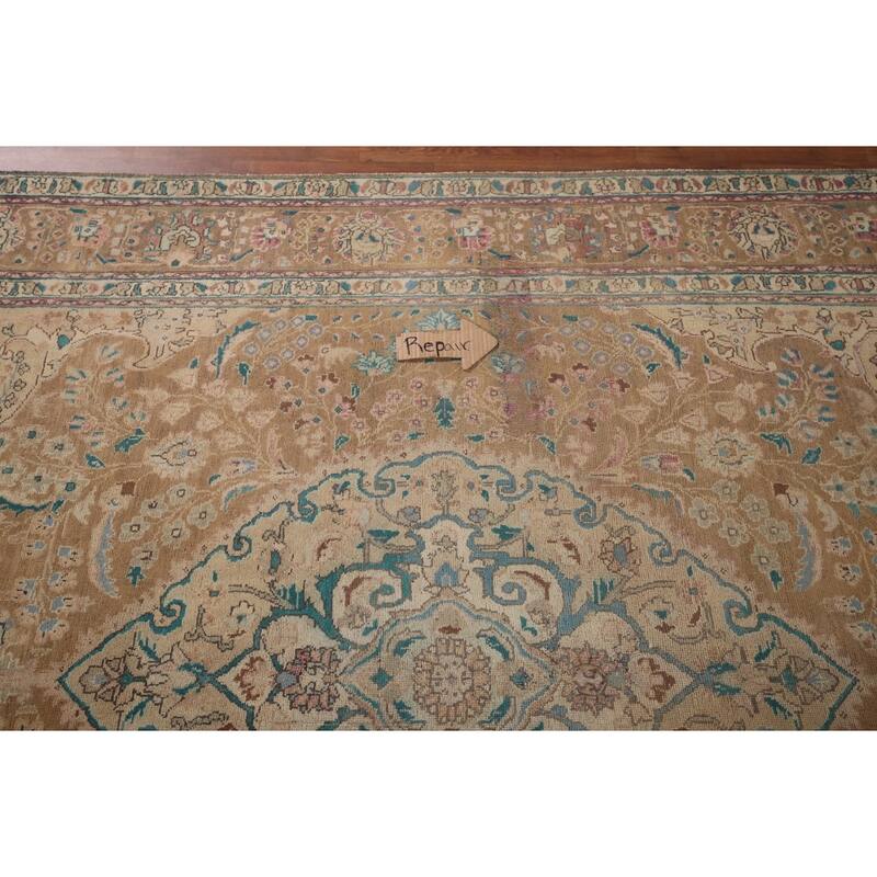 Light Brown Tabriz Persian Vintage Area Rug Handmade Wool Carpet - 6'7"x 9'7"
