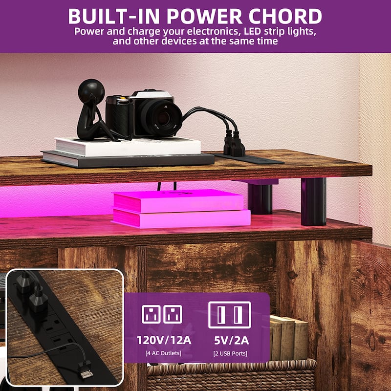 Moasis Modern TV Stand and LED Light Entertainment Center with Mount & Power Outlet