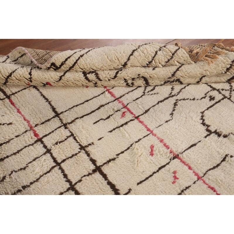 Ivory Moroccan Oriental Area Rug Handmade Wool Carpet - 6'4" x 8'4"