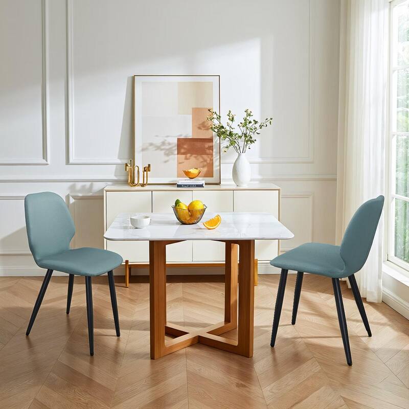 Leather Dining Chair Set of 6 Side Chair Green Vanity Chair Reception Chair Accent Chair with Metal Legs